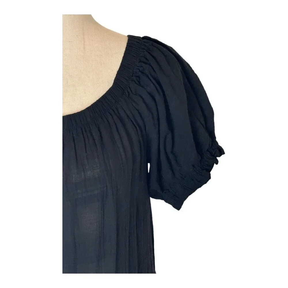 Young Fabulous & Broke Dress Women Medium Black Puff Sleeve Tiered Maxi‎ Boho - Picture 6 of 12